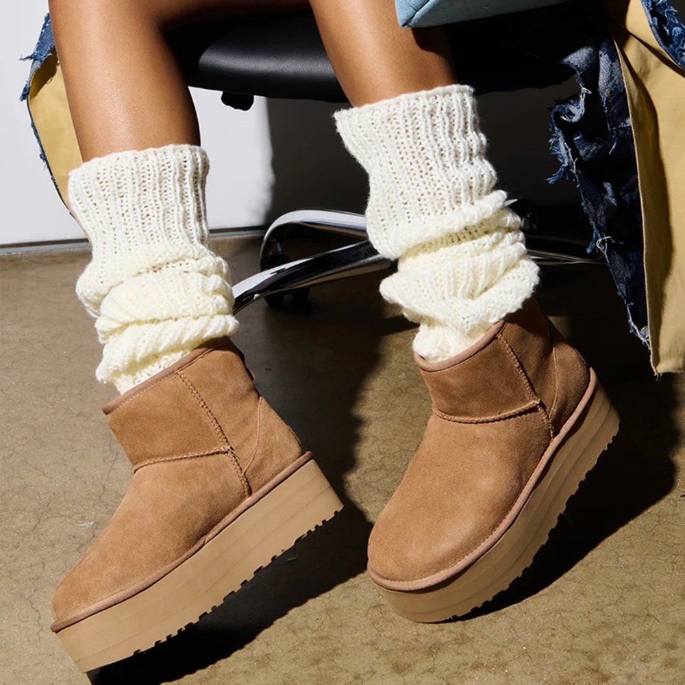 Classic Mini Platform UGG Boots - Chestnut Color - Size 8